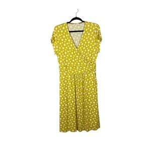 Boden Yellow Polka Dot Faux Wrap Midi Dress Size US 12